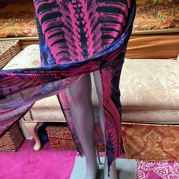 Vintage Lip Service Pink & Purple Cyber Alien Skeleton Mesh Maxi Skirt - Picture 3 of 5